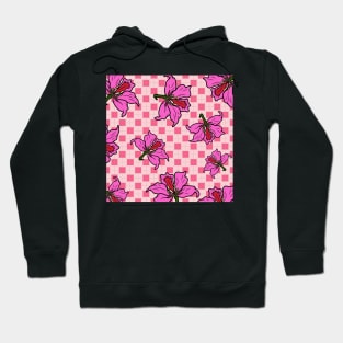 Hong Kong Bauhinia with Baby Pink Tile Floor Pattern - Summer Flower Pattern Hoodie